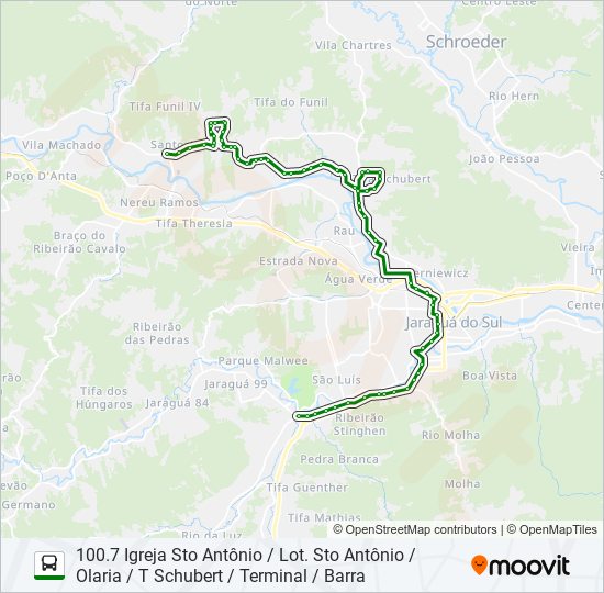 Mapa da linha 100 TRÊS RIOS de ônibus