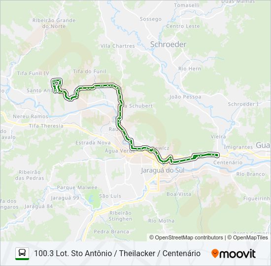 Mapa da linha 100 TRÊS RIOS de ônibus
