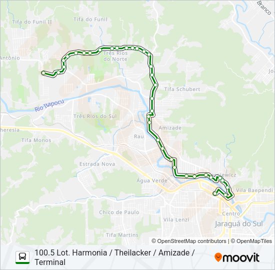 Mapa da linha 100 TRÊS RIOS de ônibus