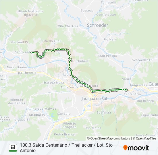 Mapa da linha 100 TRÊS RIOS de ônibus