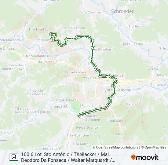 Mapa da linha 100 TRÊS RIOS de ônibus