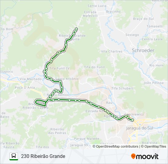 Mapa da linha 230 RIBEIRÃO GRANDE de ônibus