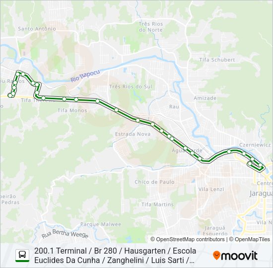 Mapa da linha 200 NEREU de ônibus