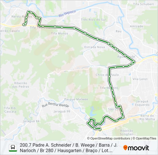 Mapa da linha 200 NEREU de ônibus