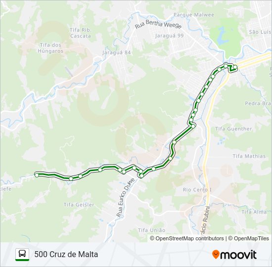 Mapa da linha 500 CRUZ DE MALTA de ônibus