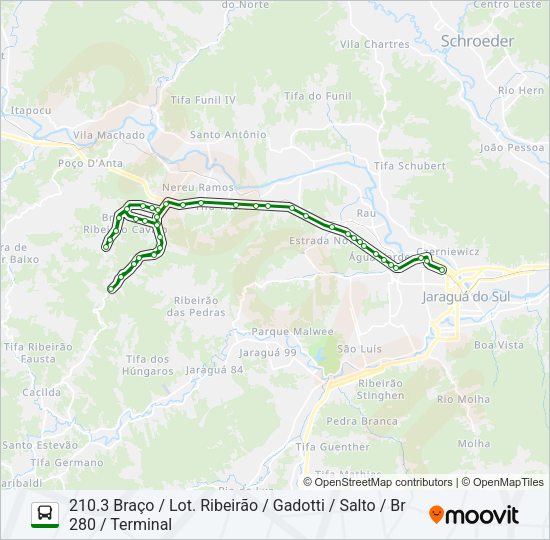 Mapa da linha 210 BRAÇO / SALTO / RIBEIRÃO CAVALO de ônibus