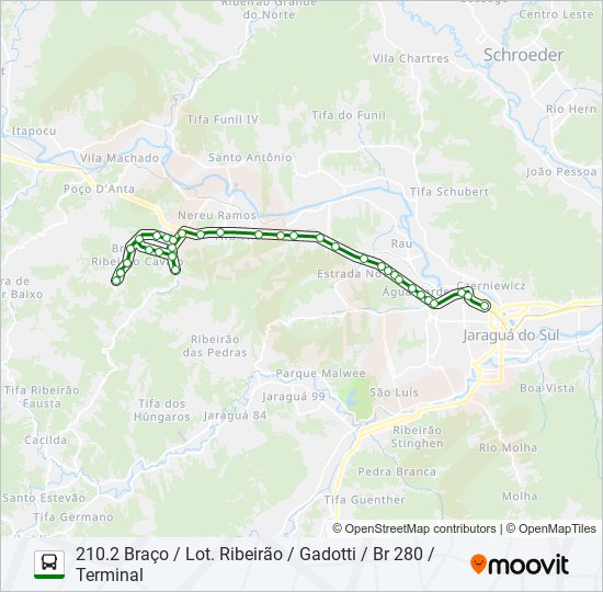 Mapa da linha 210 BRAÇO / SALTO / RIBEIRÃO CAVALO de ônibus