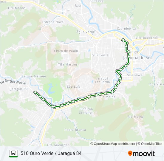 Mapa da linha 510 OURO VERDE / JARAGUÁ 84 de ônibus
