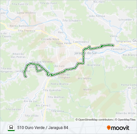 Mapa da linha 510 OURO VERDE / JARAGUÁ 84 de ônibus