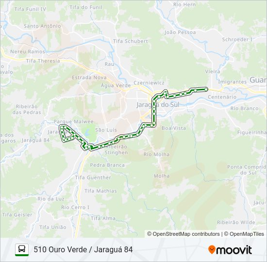 Mapa da linha 510 OURO VERDE / JARAGUÁ 84 de ônibus