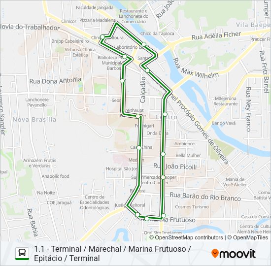 Mapa da linha 1.1 CIRCULAR MARINA FRUTUOSO de ônibus