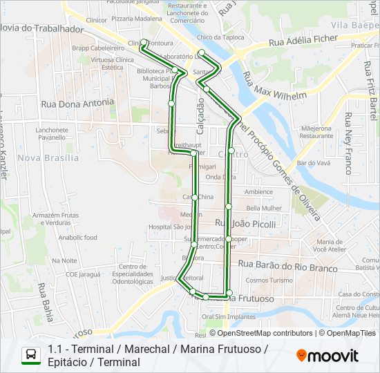 Mapa da linha 1.1 CIRCULAR MARINA FRUTUOSO de ônibus