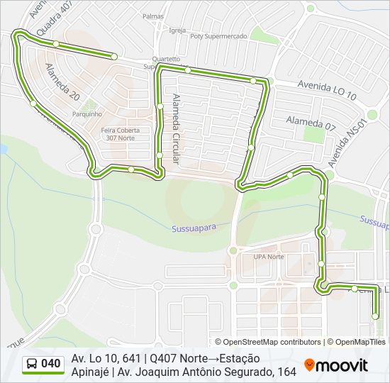 Mapa da linha 040 de ônibus