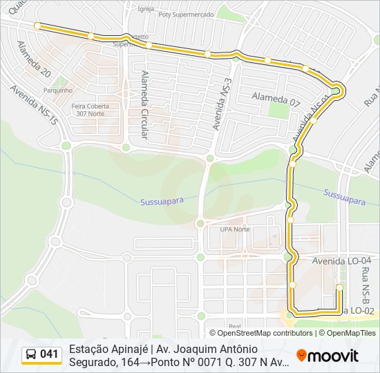 Mapa da linha 041 de ônibus