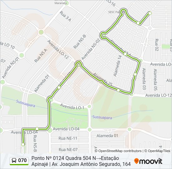 Mapa da linha 070 de ônibus