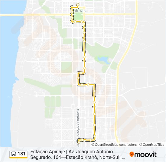 Mapa da linha 181 de ônibus