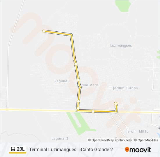 Mapa da linha 20L de ônibus