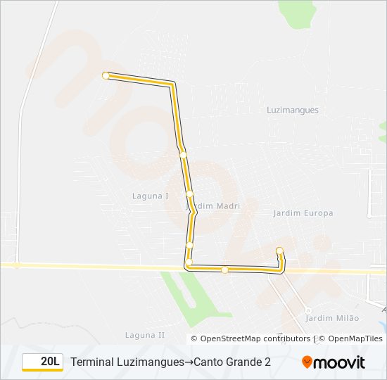 Mapa da linha 20L de ônibus