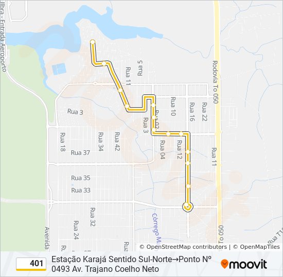 Mapa da linha 401 de ônibus