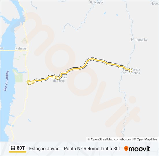 Mapa da linha 80T de ônibus