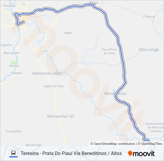 Mapa da linha TERESINA - PRATA DO PIAUÍ - VIA BENEDITINOS de ônibus