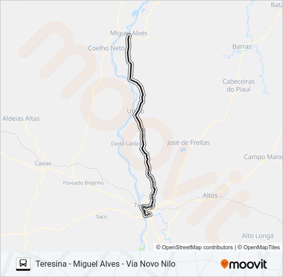 Mapa da linha TERESINA - MIGUEL ALVES - VIA NOVO NILO de ônibus