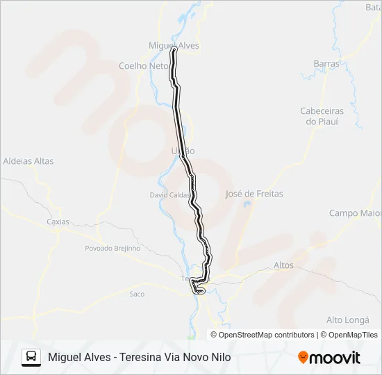 TERESINA - MIGUEL ALVES - VIA NOVO NILO Bus Line Map