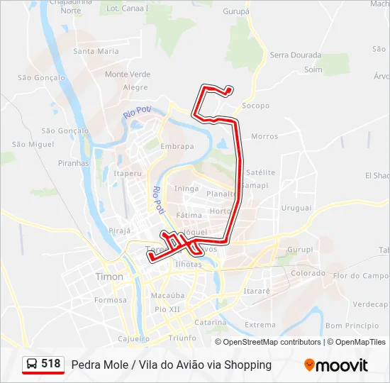 518 Map 518 Route: Schedules, Stops & Maps - Pedra Mole / Vila do Avião via ...