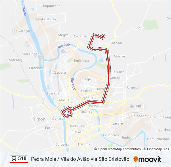 Mapa de 518 de autobús