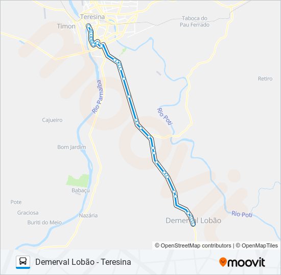 Mapa da linha TERESINA - DEMERVAL LOBÃO de ônibus