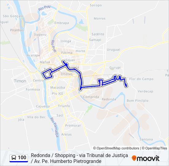 Mapa da linha 100 de ônibus