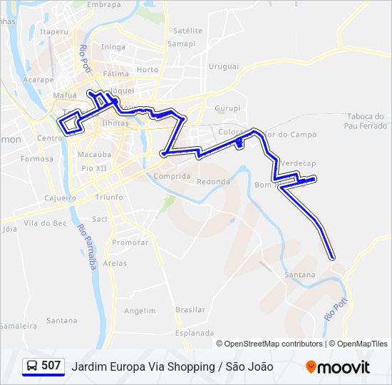 Mapa da linha 507 de ônibus