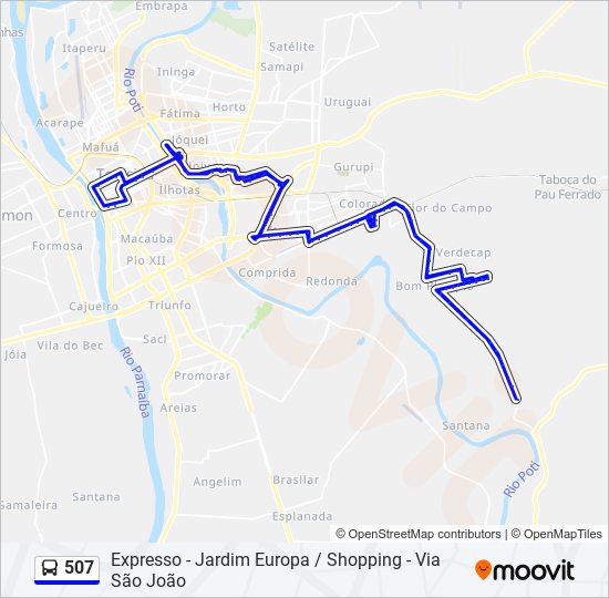 Mapa da linha 507 de ônibus