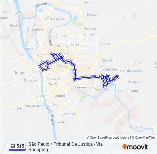 Mapa da linha 515 de ônibus