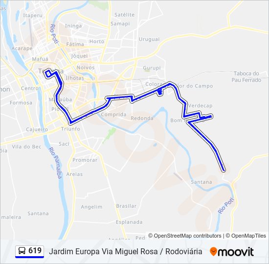 Mapa de 619 de autobús