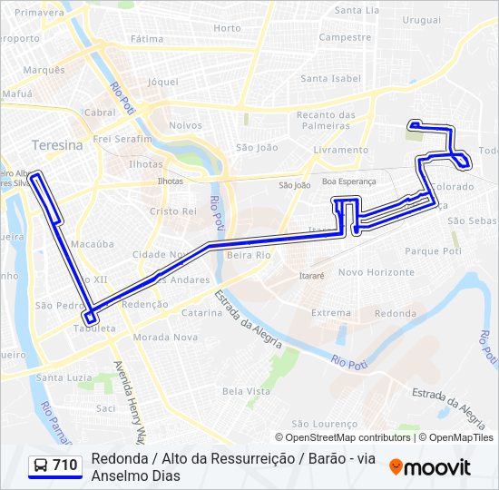 Mapa da linha 710 de ônibus