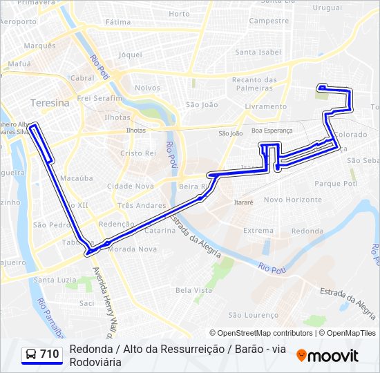 Mapa da linha 710 de ônibus