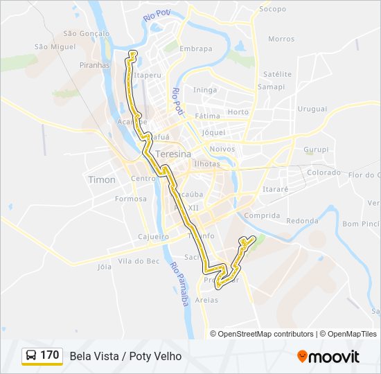 Mapa da linha 170 de ônibus
