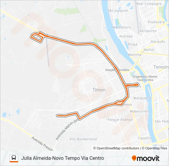 JULIA ALMEIDA-NOVO TEMPO VIA CENTRO Bus Line Map