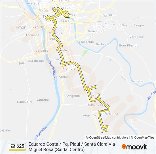 Mapa da linha 625 de ônibus