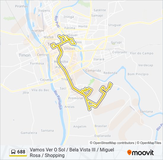 Mapa da linha 688 de ônibus