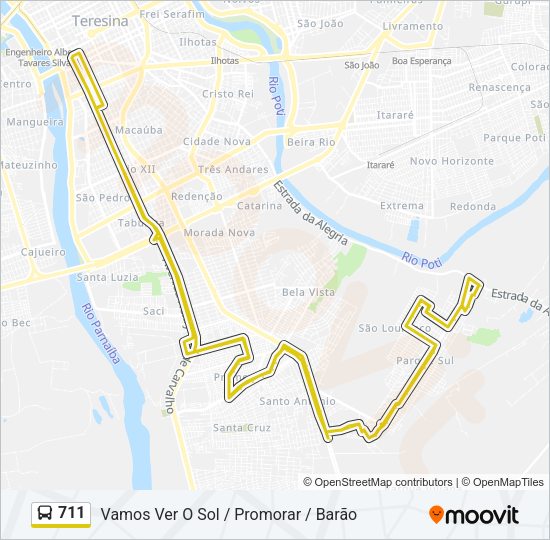 Mapa da linha 711 de ônibus