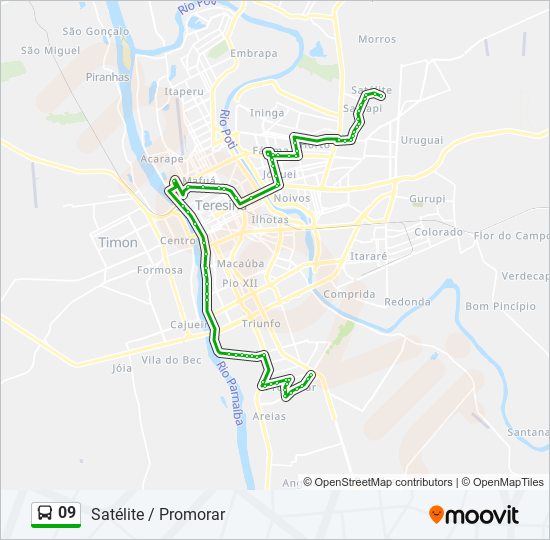 Mapa da linha 09 de ônibus