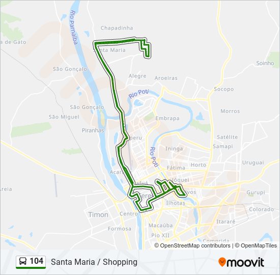 Mapa da linha 104 de ônibus