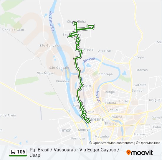 Mapa da linha 106 de ônibus