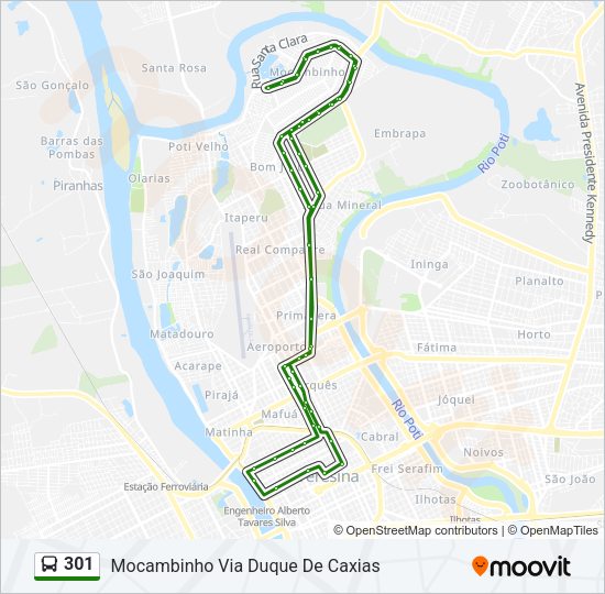 Mapa da linha 301 de ônibus