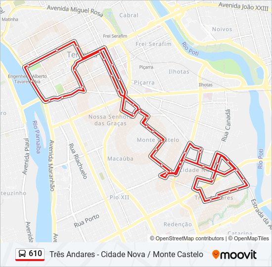 Mapa da linha 610 de ônibus