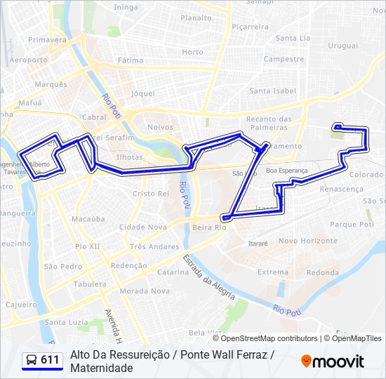 Mapa da linha 611 de ônibus