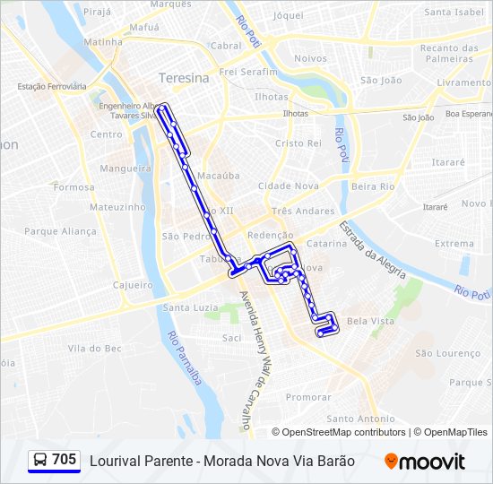 Mapa da linha 705 de ônibus