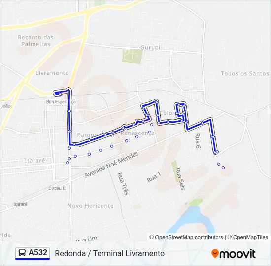 A532 Bus Line Map